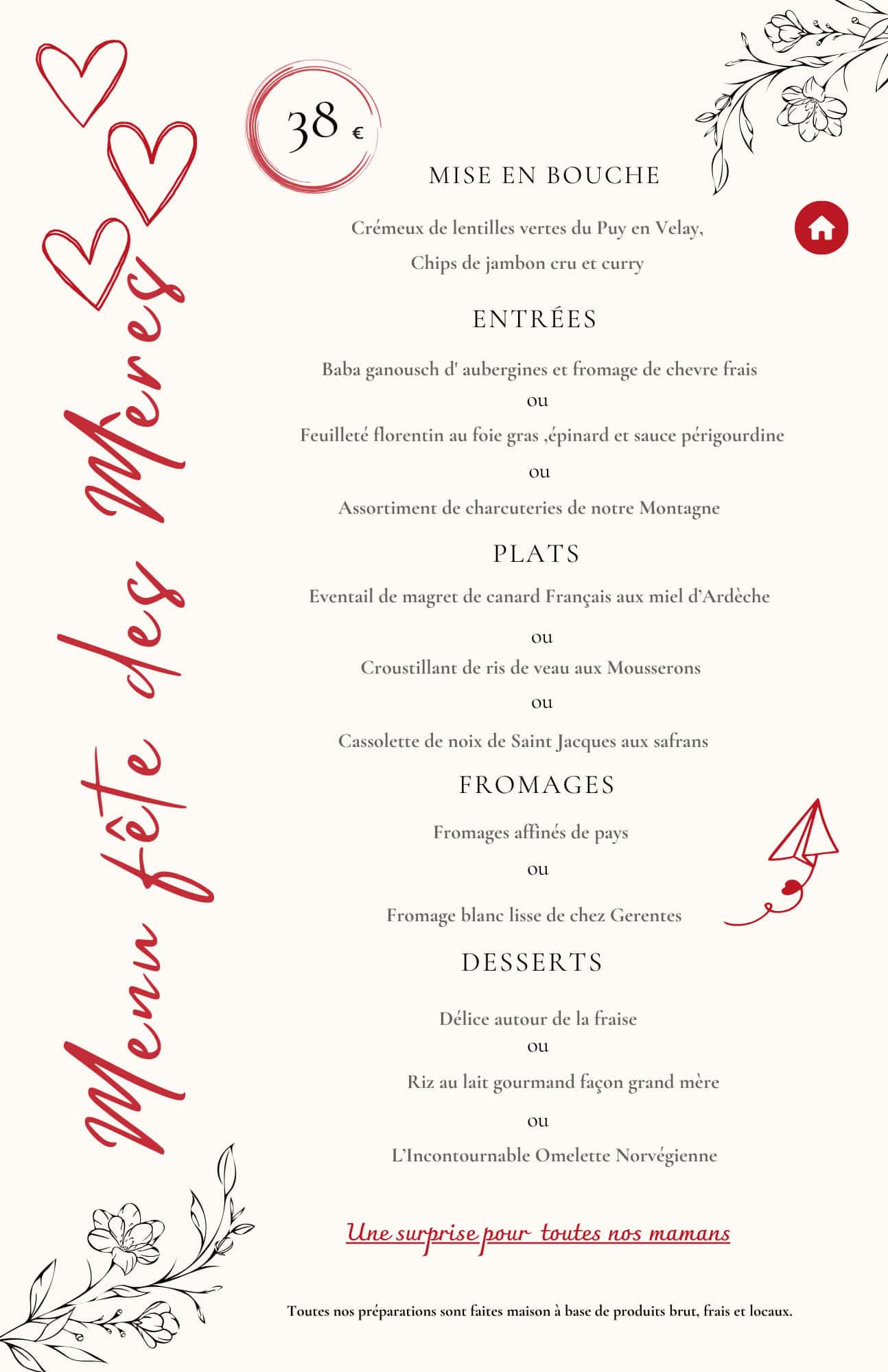 Menu Fête des mères